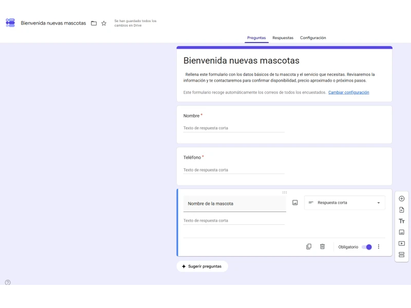crear formulario en google forms para negocio mascotas